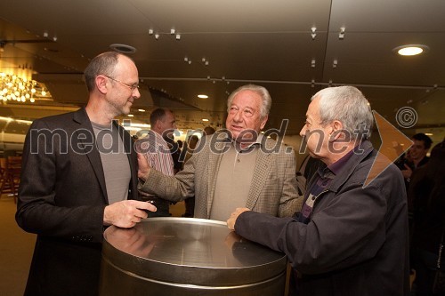 Lojze Kranjčan, dirigent, Jure Robežnik, skladatelj in Jani Golob, glasbenik