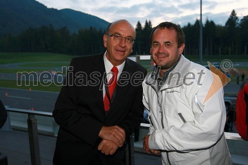 Heinz Slesak, generalni direktor Porsche Slovenija d.o.o. in Peter Podlunšek, akrobatski pilot