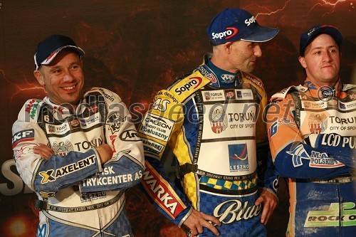 Nicki Pedersen (Danska), Tomasz Gollob (Poljska) in Chris Harris (Velika Britanija)