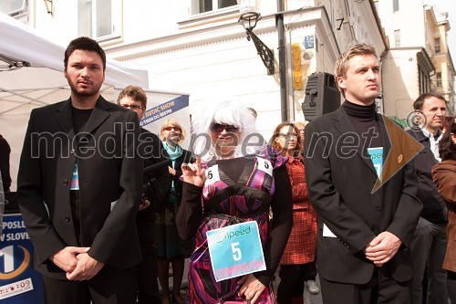 Robert Roškar, moderator na Radio 1, Saloma in Denis Avdič, moderator na Radio 1