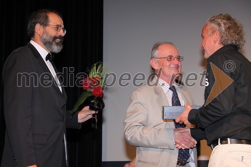 Igor Kadunc, direktor 13. Festivala slovenskega filma, Drago Pečko, novinar in Peter Bratuša, prejemnik nagrade Vesna za najboljši kratki film 10 let