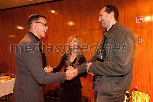 Igor Samobor, igralec, Jelena Proković, kostumogafinja in Branko Hojnik, scenograf