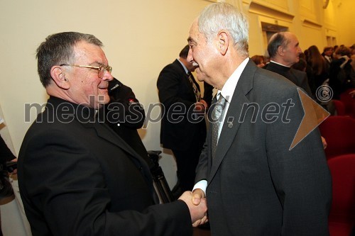 dr. Stanislav Lipovšek, celjski škof in prejemnik srebrnega grba mesta Maribor in Rudi Moge, nekdanji poslanec DZ in predsednik sveta SNG Maribor