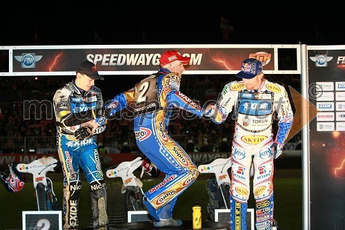 Jaroslaw Hampel (Poljska), Tomasz Gollob (Poljska) in Jason Crump (Australia)