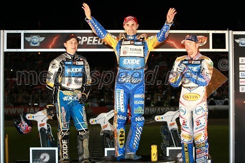 Jaroslaw Hampel (Poljska), Tomasz Gollob (Poljska) in Jason Crump (Australia)