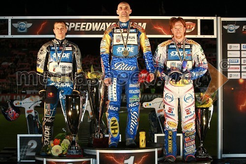 Jaroslaw Hampel (Poljska), Tomasz Gollob (Poljska) in Jason Crump (Australia)