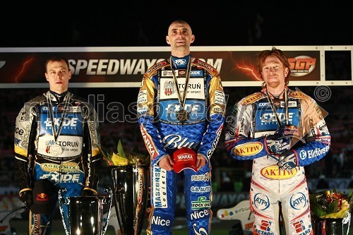 Jaroslaw Hampel (Poljska), Tomasz Gollob (Poljska) in Jason Crump (Australia)