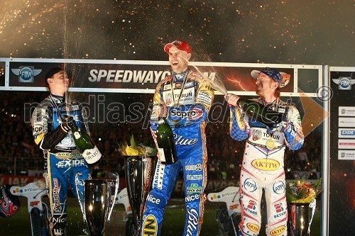 Jaroslaw Hampel (Poljska), Tomasz Gollob (Poljska) in Jason Crump (Australia)