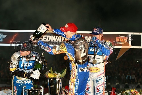 Jaroslaw Hampel (Poljska), Tomasz Gollob (Poljska) in Jason Crump (Australia)