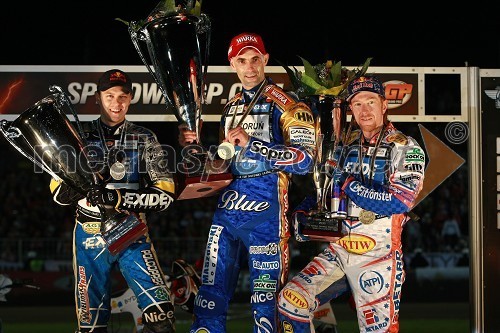 Jaroslaw Hampel (Poljska), Tomasz Gollob (Poljska) in Jason Crump (Australia)