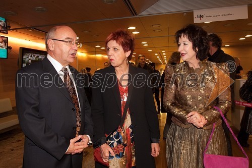 Mitja Rotovnik, direktor Cankarjevega doma, Majda Širca, ministrica za kulturo in Polona Vetrih, igralka