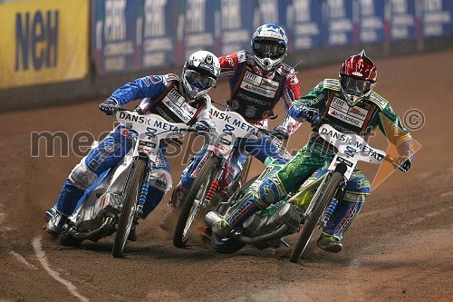 Nicki Pedersen (Danska), Piotr Protasiewicz (Poljska) in Antonio Lindbaeck (Švedska)