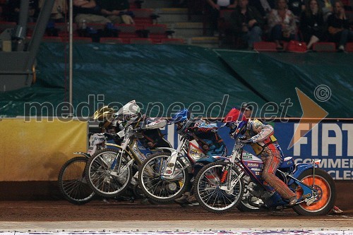 Lee Richardson (VBR), Bjarne Pedersen (Danska), Greg Hancock (ZDA) in Jason Crump (Avstralija) prva polfinalna vožnja na VN Danske
