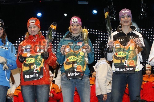 Tanja Poutiainen, smučarka (Finska), Marlies Schild, smučarka (Avstrija) in Maria Riesch, smučarka (Nemčija)