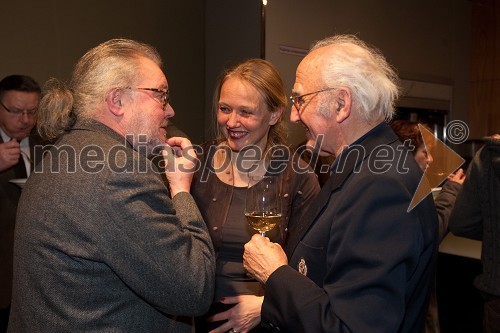 Ranko Novak, oblikovalec, profesor na ALU, Jette Ostan Vejrup, igralka in Vasja Predan, teatrolog