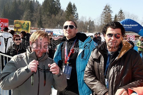 Bojan Križaj, nekdanji smučar, Jure Košir, nekdanji smučar in Alberto Tomba, nekdanji italijanski smučar