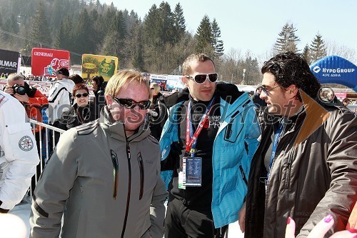 Bojan Križaj, nekdanji smučar, Jure Košir, nekdanji smučar in Alberto Tomba, nekdanji italijanski smučar