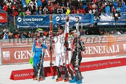 Axel Bäck, smučar (Švedska), Mario Matt, smučar (Avstrija) in Nolan Kasper, smučar (ZDA)