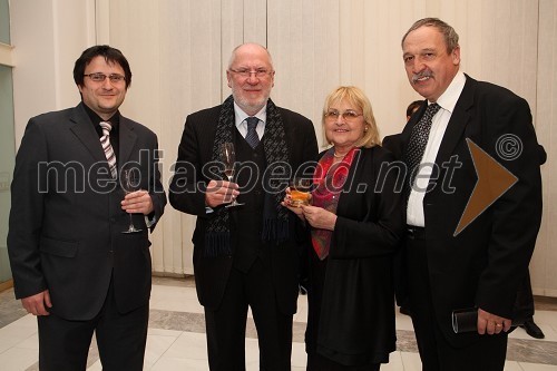 Pavel Magdič, glasbenik, Stane Jurgec, dirigent ter Tomaž Habe, skladatelj, pedagog in dirigent ter soproga