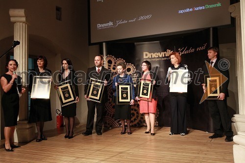 Jana Petkovšek Štakul, urednica priloge Dnevnika Zaposlitev in kariera, Mirjam Kavčič, izvršna direktorica podjetja Bonopan, Romana Djuran, direktorica podjetja Hair Beauty d.o.o., Peter Ladič, direktor podjetja Intera d.o.o., Branka Slinkar, direktorica podjetja Kompas Xnet, Mirjam Kerpan Izak, direktorica podjetja List d.o.o., Jerneja Kamnikar, direktorica podjetja Vivo catering in Gregor Pipan, direktor podjetja Xlab d.o.o.