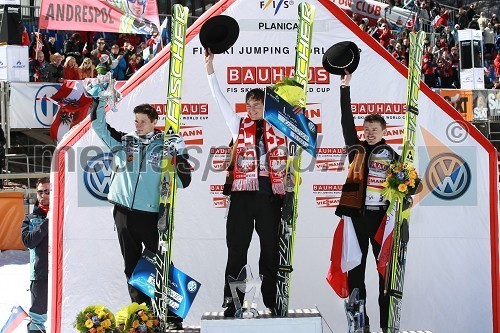 Robert Kranjec, smučarski skakalec (Slovenija), Kamil Stoch, smučarski skakalec (Poljska), Adam Malysz, smučarski skakalec (Poljska)