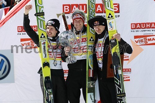 Simon Ammann, smučarski skakalec (Švica), Thomas Morgenstern, smučarski skakalec (Avstrija) in Adam Malysz, smučarski skakalec (Poljska)