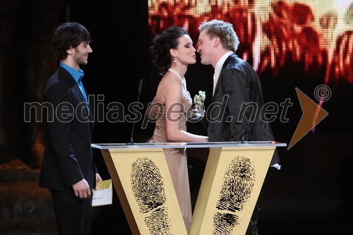 Matija Pintarič, slovenski hokejist, Sandra Adam, Miss Slovenije 2010 in Denis Avdič, moderator na Radio 1