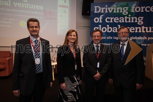 Prof. dr. Miroslav Rebernik, predsednik strokovnega sveta Tovarne podjemov ter predavatelj EPF, Manja Skernišak, članica uprave Nove KBM d.d., Igor Plestenjak, direktor Japti ter prof. dr. Ivan Rozman, rektor Univerze v Mariboru