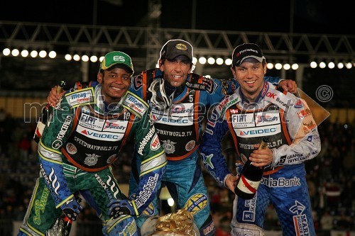 Antonio Lindbaeck (Švedska), Greg Hancock (ZDA) in Nicki Pedersen (Danska)