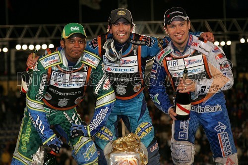 Antonio Lindbaeck (Švedska), Greg Hancock (ZDA) in Nicki Pedersen (Danska)