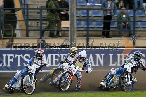 Nicki Pedersen (Danska), Andreas Jonsson (Švedska), Jason Crump (Avstralija) in Matej Žagar (Slovenija) v drugi vožnji