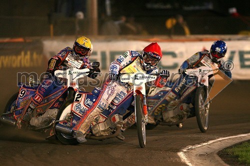 Scott Nicholls (VBR), Jason Crump (Avstralija) in Tomasz Gollob (Poljska)