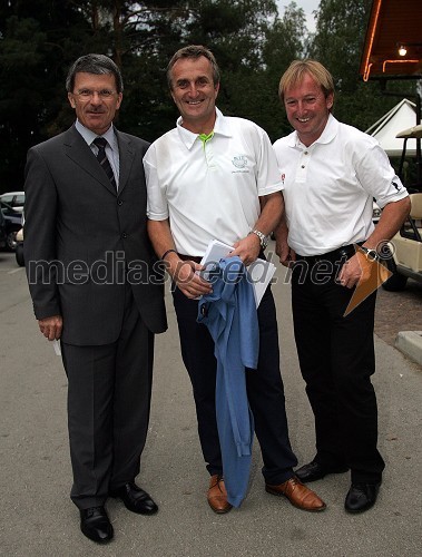 Stanislav Valant, predsednik smučarske zveze Slovenije, Gerry Jekl, svetovalec za Golf Consultant in Bojan Križaj