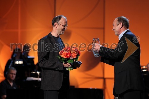 Lojze Krajnčan, dirigent Big Band RTV Slovenija in Stane Kocutar, odgovorni urednik Radia Maribor