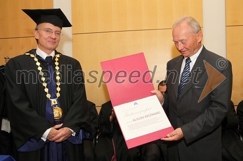 Prof. dr. Danijel Rebolj, rektor Univerze v Mariboru in prof. dr. Alojz Križman, zasluženi prof. Univerze v Mariboru