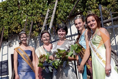 Lea Mlečnik, Vipavska vinska kraljica 2011, Aleksandra Kelemina, 2. Kogovska vinska kraljica, Ksenja Arbeiter, mariborska vinska kraljica, Andreja Plohl, vinska kraljica Radgonsko - Kapelskih goric in Tina Rajh, 2. Cerkvenjaška vinska kraljica