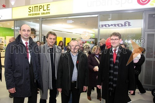 Matjaž Kovačič, predsednik uprave NKBM, Tomaž Kancler, podžupan Mestne občine Maribo, Franc Kangler, župan Mestne občine Maribor in Žiga Debeljak, predsednik uprave družbe Mercator d.d.