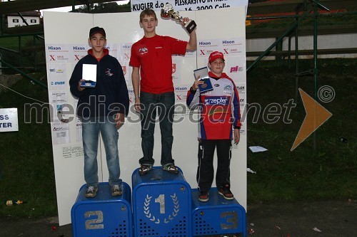 Zmagovalci državnega prvenstva - člani do 80 ccm: Aljoša Molnar (AMD Feroda), Peter Tadič (MTD racing) in Jan Koren (MK Slovenj Gradec)