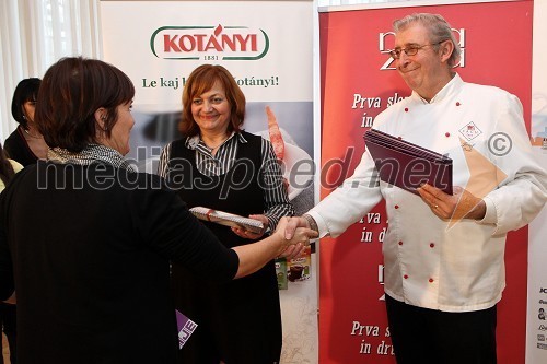 Bernardka Prinčič, tekmovalka, Marta Krpič, glavna in odgovorna urednica Naše Žene ter Jožef Oseli, kuharski mojster