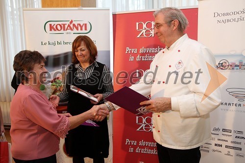 Majda Vidmar, drugo mesto, Marta Krpič, glavna in odgovorna urednica Naše Žene ter Jožef Oseli, kuharski mojster