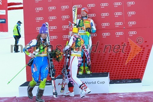 Tina Maze, smučarka (SLO), Tanja Poutiainen, smučarka (Finska) in Michaela Kirchgasser, smučarka (Avstrija)