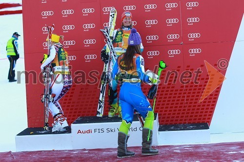 Michaela Kirchgasser, smučarka (Avstrija), Tanja Poutiainen, smučarka (Finska) in Tina Maze, smučarka (SLO)