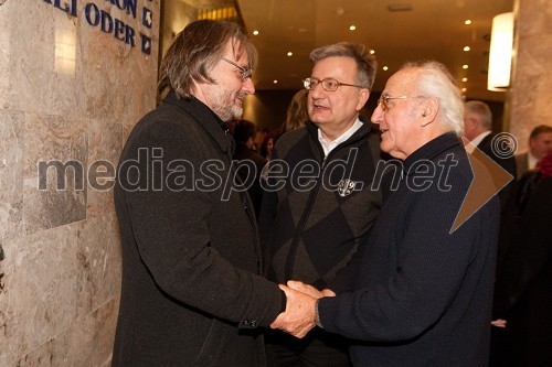 Vinko Möderndorfer, režiser, Slavko Pezdir, kritik in Vasja Predan, Teatrolog