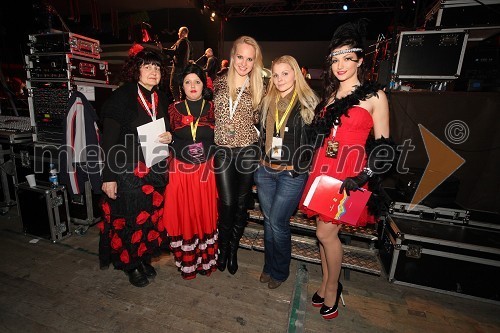 Majda Goznik, Monika Klinc, Lana Mahnič Jekoš, miss Slovenije 2011, Brigita Turecki in Nastja Breg, miss Alpe Adria