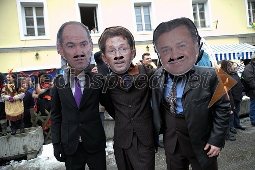 Janez Janša, Gregor Virant in Zoran Janković, pustne maske