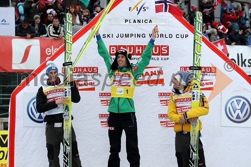 	Gregor Schlierenzauer, smučarski skakalec, drugi v svetovnem pokalu (Avstrija), Anders Bardal, smučarski skakalec, zmagovalec svetovnega pokala (Norveška) in Andreas Kofler, smučarski skakalec, tretji v svetovnem pokalu (Avstrija)