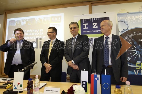 Peter Frankl, direktor in urednik Financ in Zvonko Černač, minister za infrastrukturo in prostor, mag. Črtomir Remec, predsednik Inženirske zbornice Slovenije (IZS), Jože Renar, direktor Zbornice gradbeništva in industrije gradbenega materiala pri GZS