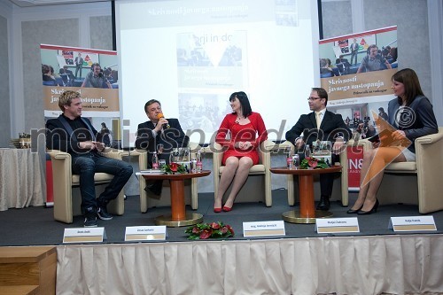 Denis Avdić, voditelj Radia 1 in stand-up komik, Zoran Janković, župan Mestne občine Ljubljana, mag. Andreja Jernejčič, direktorica podjetja Lin&Nil, Matjaž Zadravec, generalni direktor Tuš Holdinga in Katja Tratnik, voditeljica