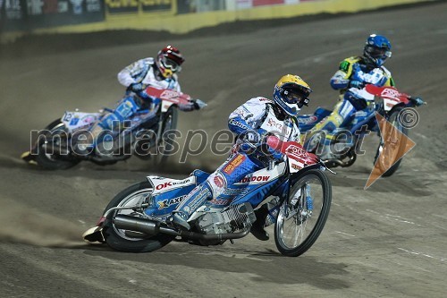 Emil Sayfutdinov (Rusija), Nicki Pedersen (Danska), Tomasz Gollob (Poljska), lanski zmagovalci SGP VN Evrope v Lesznem.