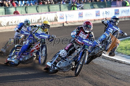 Vaclav Milik (Češka), Bjarne Pedersen (Danska), Greg Hancock (ZDA) v ospredju in Nicki Pedersen (Danska)